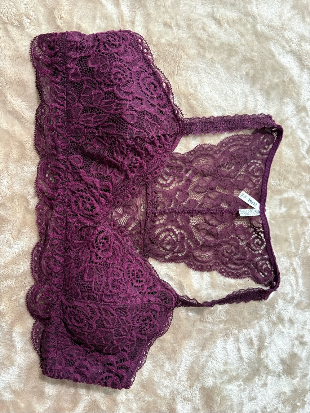 Mudd Women's Floral Lace Racerback Bralette – Burgundy / Plum, Size XL